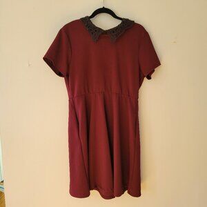 Burgundy dress with black lace collar